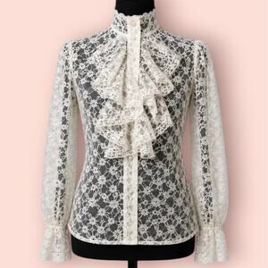 Vtg Alice Stuart Floral Lace Top Ruffle Sz 6 small Ivory Edwardian Victorian